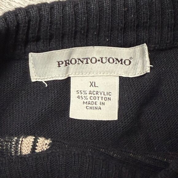 Vintage Pronto Uomo Sweater Mens XL Pullover‎ Black - Picture 2 of 4